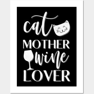 Cat Mother Wine Lover Funny Cat Owner Gift Posters and Art